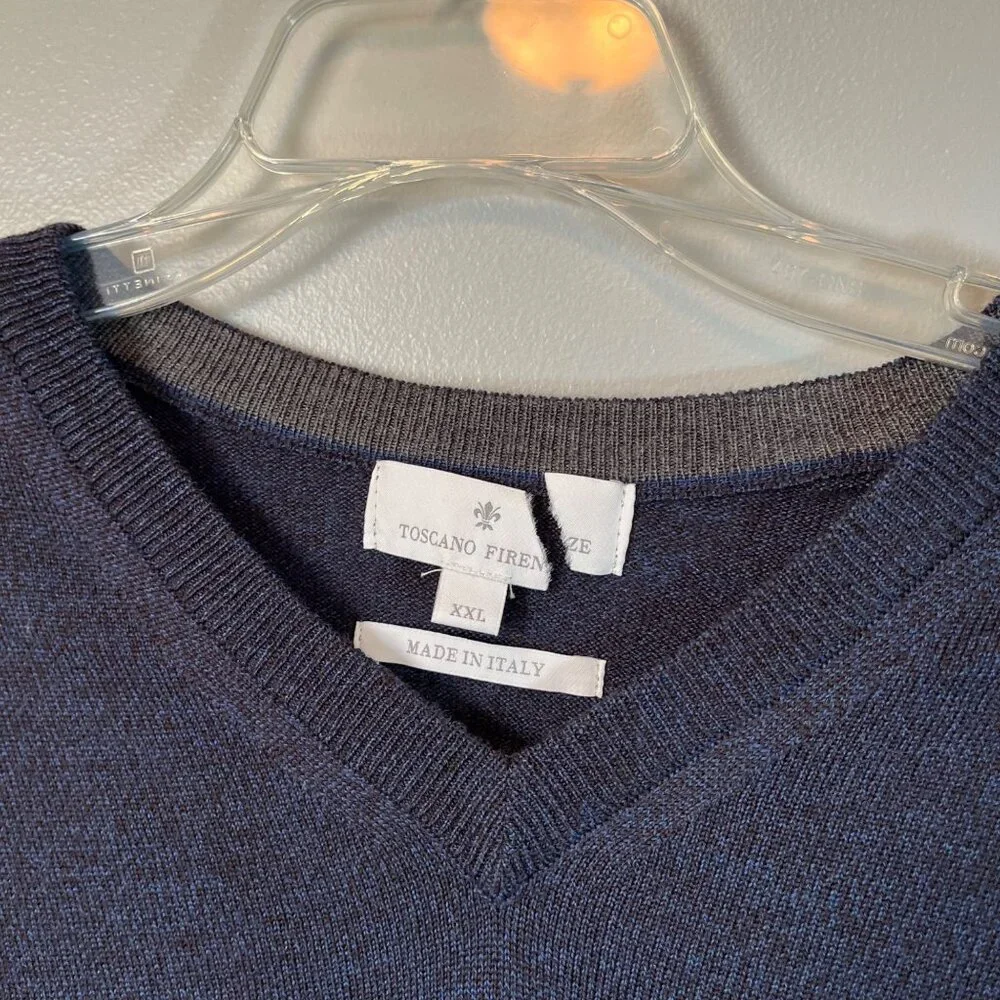 Toscano Firenze Mens Navy V-Neck Pull Over Merino Wool Sweater XXL - Picture 7 of 10